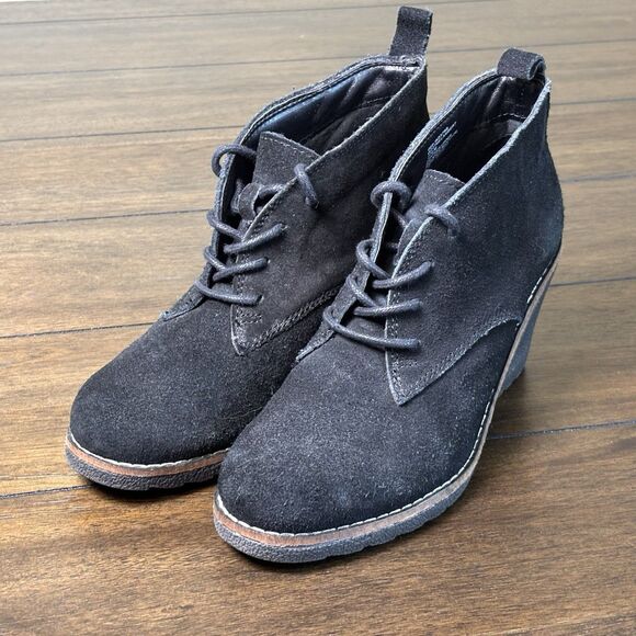 White Mountain Women's Lambert Lace-Up Suede Wedge Booties Black Size 7.5 M - Picture 1 of 8